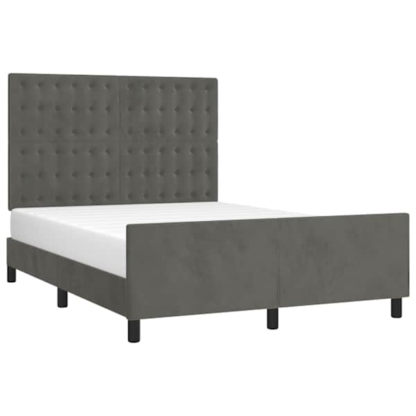 Voodiraam peatsiga, tumehall, 140 × 190 cm, samet — mudel 3125996