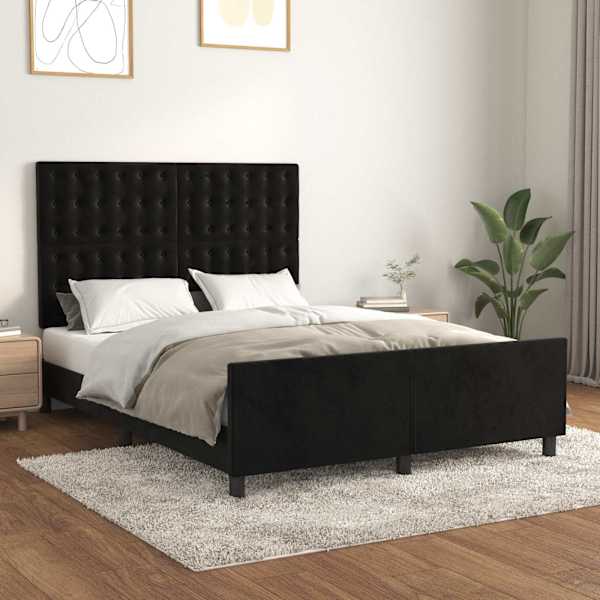 Voodiraam peatsiga, must, 140 × 190 cm, samet — mudel 3125997