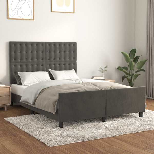 Voodiraam peatsiga, tumehall, 140 × 200 cm, samet — mudel 3126002