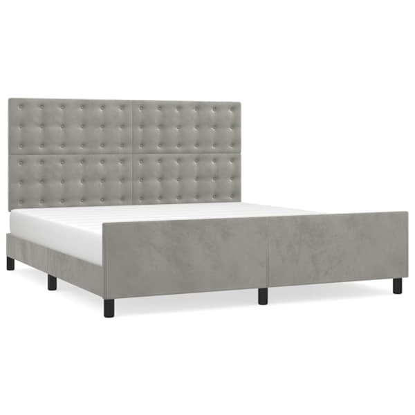 Voodiraam peatsiga, helehall, 180 × 200 cm, samet — mudel 3126013