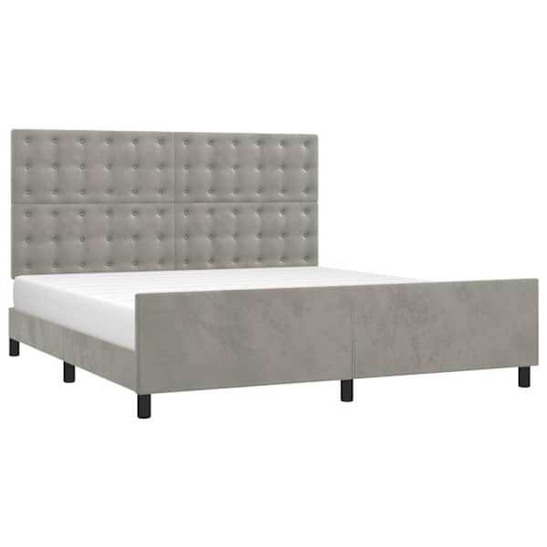 Voodiraam peatsiga, helehall, 180 × 200 cm, samet — mudel 3126013