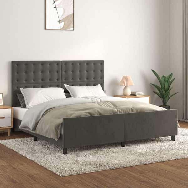 Voodiraam peatsiga, tumehall, 180 × 200 cm, samet — mudel 3126014