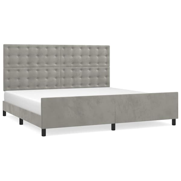 Voodiraam peatsiga, helehall, 200 × 200 cm, samet — mudel 3126019