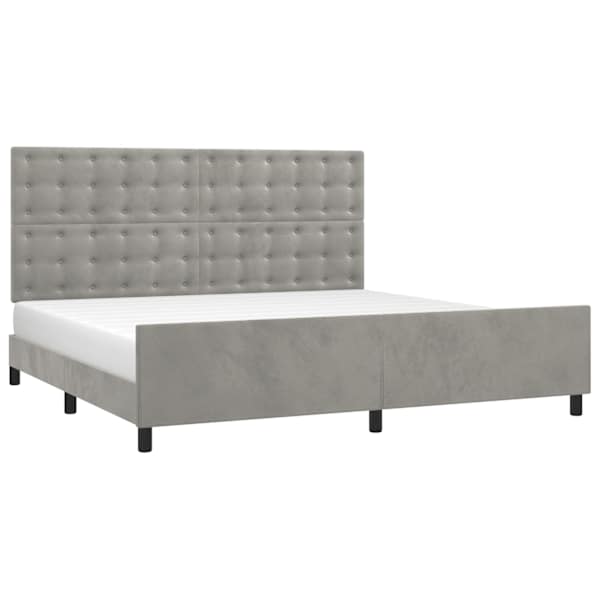 Voodiraam peatsiga, helehall, 200 × 200 cm, samet — mudel 3126019
