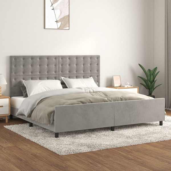 Voodiraam peatsiga, helehall, 200 × 200 cm, samet — mudel 3126019