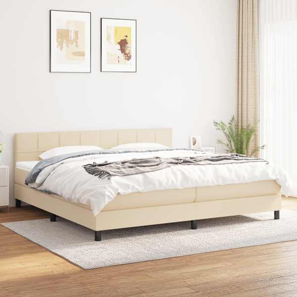Kontinentaalvoodi koos 2 madratsiga, kreemjasvalge, 200 × 200 cm, kangas — mudel 3140086