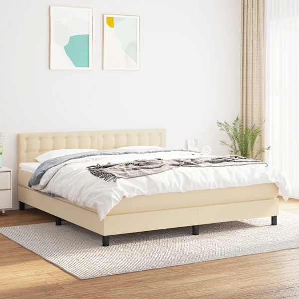 Kontinentaalvoodi koos madratsiga, kreemjasvalge, 160 × 200 cm, kangas — mudel 3140390