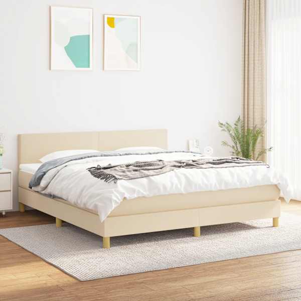 Kontinentaalvoodi koos madratsiga, kreemjasvalge, 160 × 200 cm, kangas — mudel 3140470