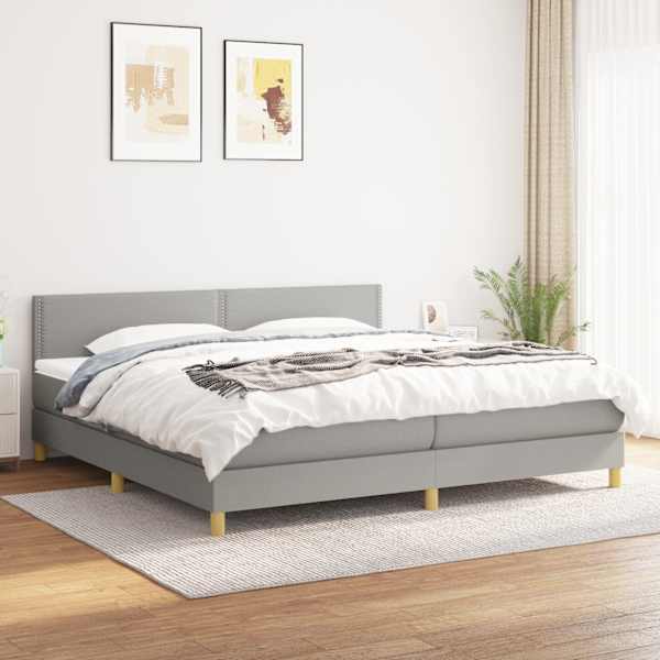 Kontinentaalvoodi koos 2 madratsiga, helehall, 200 × 200 cm, kangas — mudel 3140561