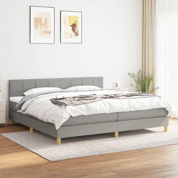Kontinentaalvoodi koos 2 madratsiga, helehall, 200 × 200 cm, kangas — mudel 3140641