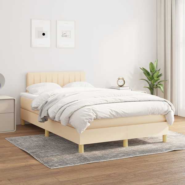 Kontinentaalvoodi koos madratsiga, kreemjasvalge, 120 × 200 cm, kangas — mudel 3140766