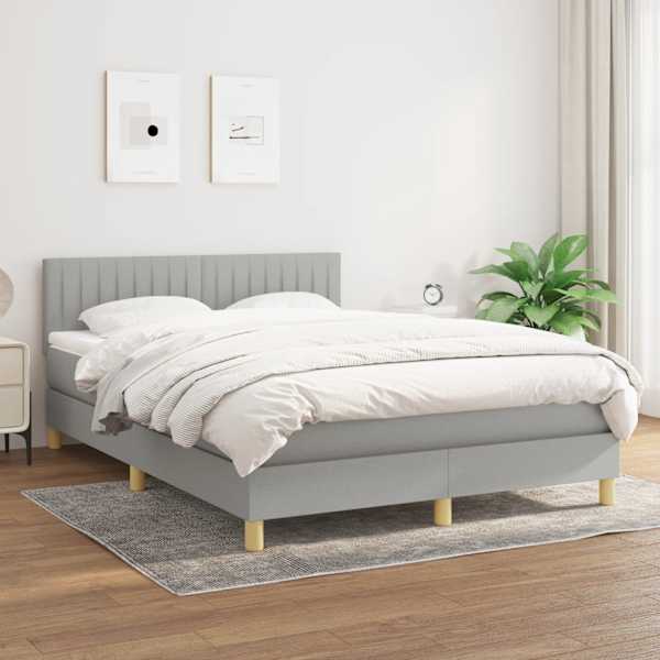 Kontinentaalvoodi koos madratsiga, helehall, 140 × 190 cm, kangas — mudel 3140769