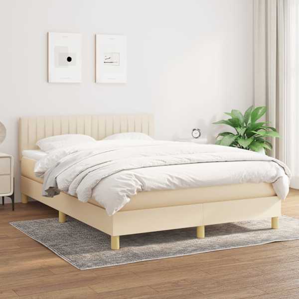 Kontinentaalvoodi koos madratsiga, kreemjasvalge, 140 × 190 cm, kangas — mudel 3140774