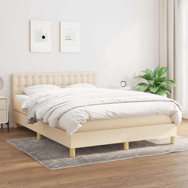 Kontinentaalvoodi koos madratsiga, kreemjasvalge, 140 × 190 cm, kangas — mudel 3140934