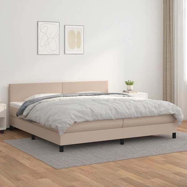 Kontinentaalvoodi koos 2 madratsiga, cappuccino, 200 × 200 cm, kunstnahk — mudel 3141028