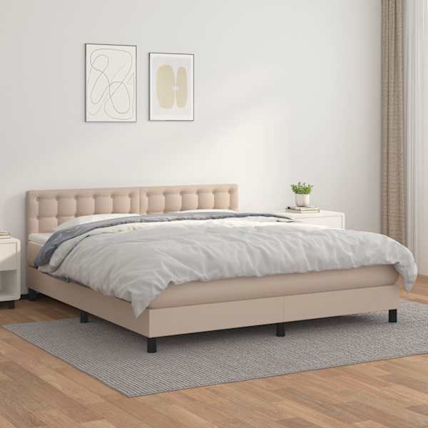 Kontinentaalvoodi koos madratsiga, cappuccino, 160 × 200 cm, kunstnahk — mudel 3141136