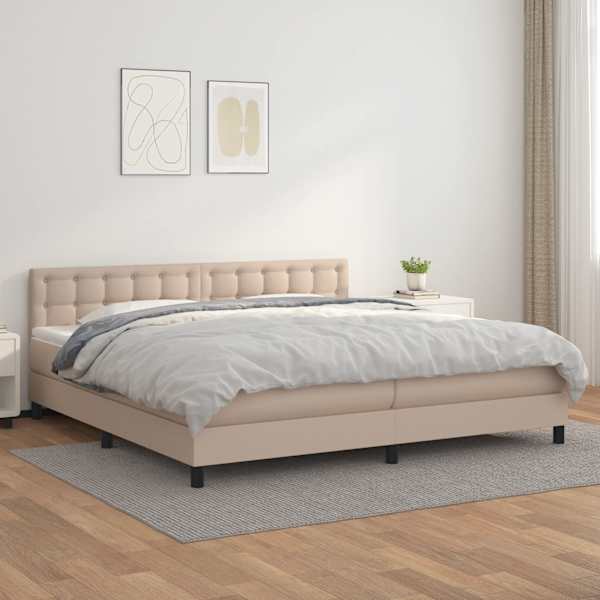 Kontinentaalvoodi koos 2 madratsiga, cappuccino, 200 × 200 cm, kunstnahk — mudel 3141148