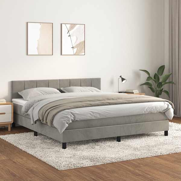 Kontinentaalvoodi koos madratsiga, helehall, 160 × 200 cm, samet — mudel 3141311