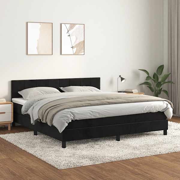 Kontinentaalvoodi koos madratsiga, must, 180 × 200 cm, samet — mudel 3141319