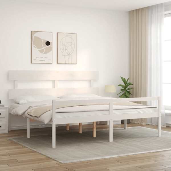 Voodiraam peatsiga, valge, 200 × 200 cm — mudel 3195372