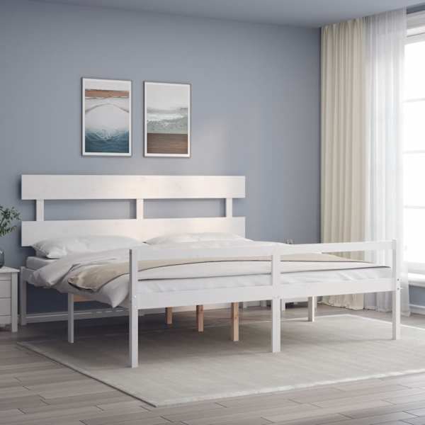Voodiraam peatsiga, valge, 200 × 200 cm — mudel 3195372