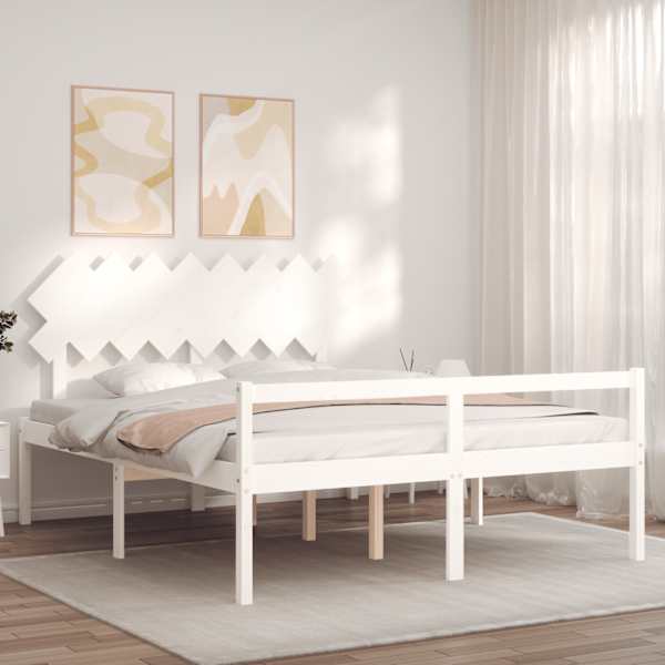 Voodiraam peatsiga, valge, 160 × 200 cm — mudel 3195557