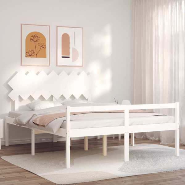 Voodiraam peatsiga, valge, 160 × 200 cm — mudel 3195557