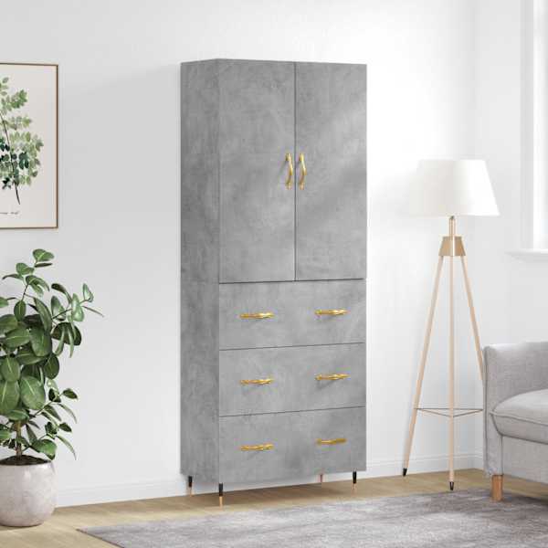 Kõrge kapp, betoonhall, 69,5 × 34 × 180 cm,tehispuit