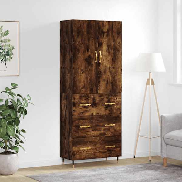 Kõrge kapp, suitsutatud tamm, 69,5 × 34 × 180 cm, tehispuit