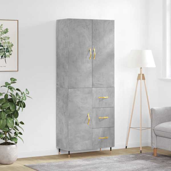 Kõrge kapp, betoonhall, 69,5 × 34 × 180 cm,tehispuit