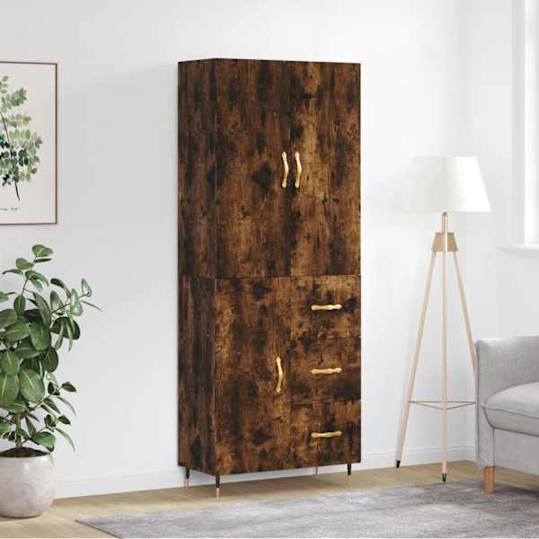 Kõrge kapp, suitsutatud tamm, 69,5 × 34 × 180 cm, tehispuit