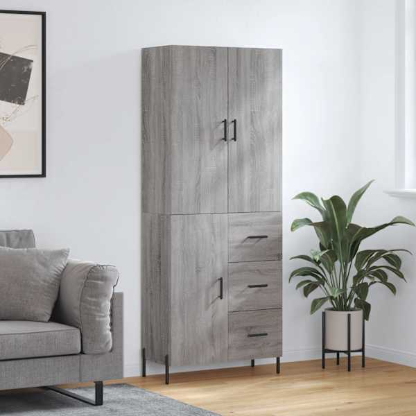 Kõrge kapp, hall Sonoma tamm, 69,5 × 34 × 180 cm, tehispuit