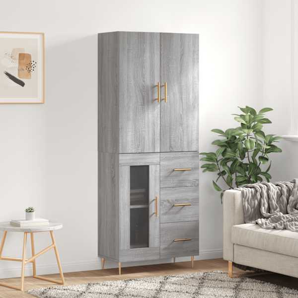 Kõrge kapp, hall Sonoma tamm, 69,5 × 34 × 180 cm, tehispuit