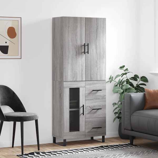 Kõrge kapp, hall Sonoma tamm, 69,5 × 34 × 180 cm, tehispuit