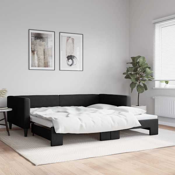 Diivanvoodi väljatõmmatava osaga, must, 100 × 200 cm, kangas — mudel 3196585