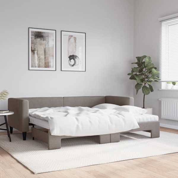 Diivanvoodi väljatõmmatava osaga koos 2 poroloonmadratsiga, pruunikashall, 80 × 200 cm, kangas