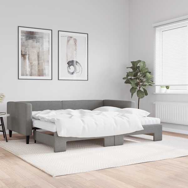 Diivanvoodi väljatõmmatava osaga koos 2 poroloonmadratsiga, tumehall, 90 × 190 cm, kangas — mudel 3196607