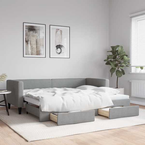 Sahtlitega diivanvoodi väljatõmmatava osaga, helehall, 80 × 200 cm, kangas