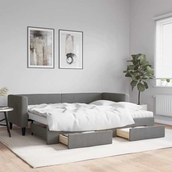 Sahtlitega diivanvoodi väljatõmmatava osaga koos 2 poroloonmadratsiga, tumehall, 80 × 200 cm, kangas