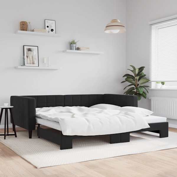 Diivanvoodi väljatõmmatava osaga, must, 100 × 200 cm, samet — mudel 3196702
