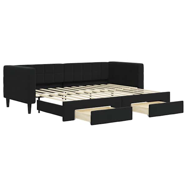 Sahtlitega diivanvoodi väljatõmmatava osaga, must, 80 × 200 cm, samet