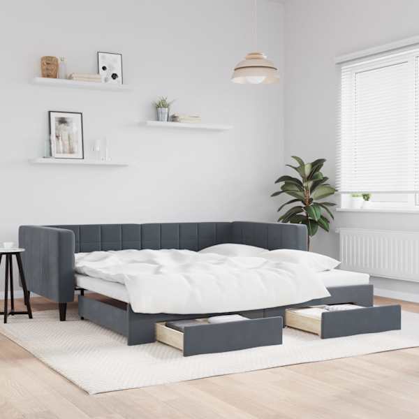 Sahtlitega diivanvoodi väljatõmmatava osaga, tumehall, 100 × 200 cm — mudel 3196747
