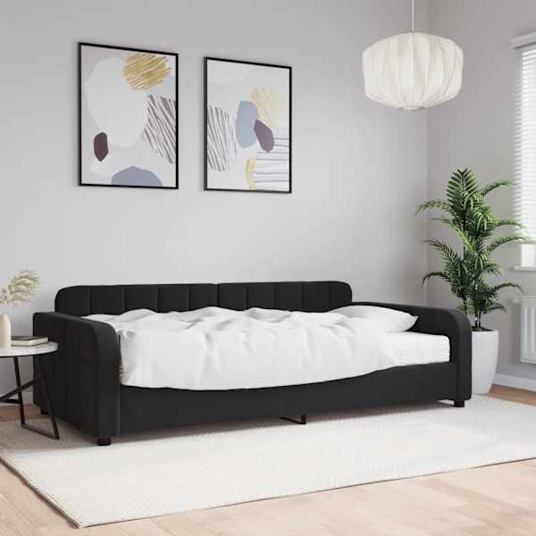 Diivanvoodi koos poroloonmadratsiga, must, 100 × 200 cm, samet — mudel 3196916