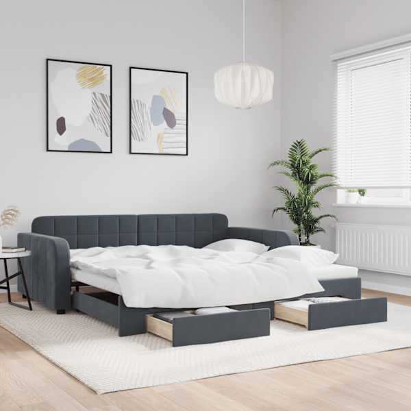 Sahtlitega diivanvoodi väljatõmmatava osaga, tumehall, 100 × 200 cm — mudel 3196985