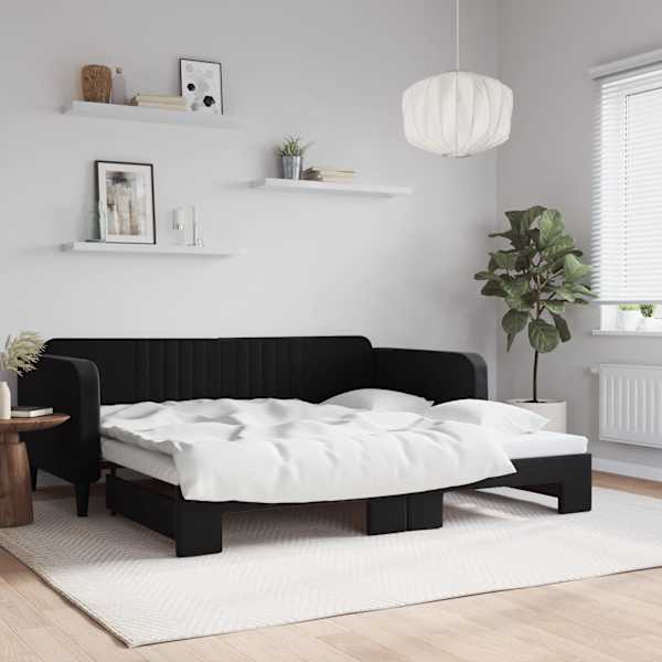 Diivanvoodi väljatõmmatava osaga, must, 100 × 200 cm, samet — mudel 3197074