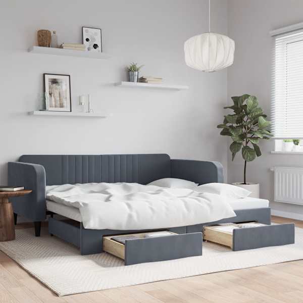 Sahtlitega diivanvoodi väljatõmmatava osaga, tumehall, 100 × 200 cm — mudel 3197119