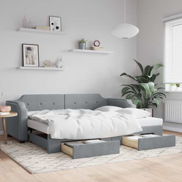 Sahtlitega diivanvoodi väljatõmmatava osaga koos madratsiga, helehall, 100 × 200 cm, kangas — mudel 3197675