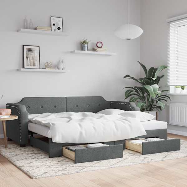 Sahtlitega diivanvoodi väljatõmmatava osaga, tumehall, 100 × 200 cm — mudel 3197676