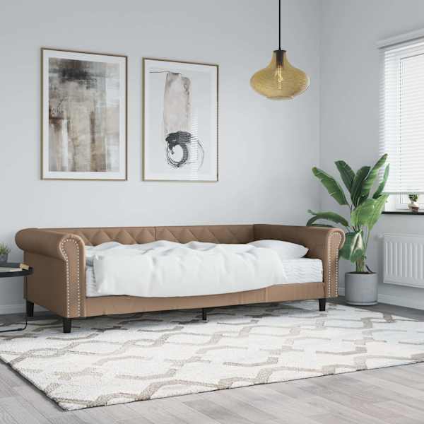 Diivanvoodi koos poroloonmadratsiga, cappuccino, 90 × 200 cm, kunstnahk