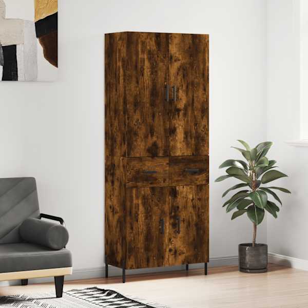 Kõrge kapp, suitsutatud tamm, 69,5 × 34 × 180 cm, tehispuit